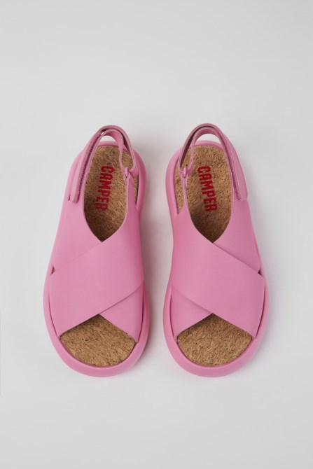 Design Pelotas Flota Pink Leather Sandals For Women Camper