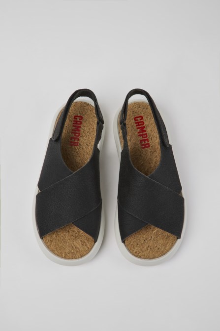 Camper Design Pelotas Flota Black And White Leather Sandals For Women