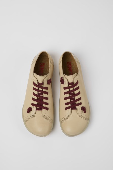 Camper Design Peu Beige Leather Shoes For Women