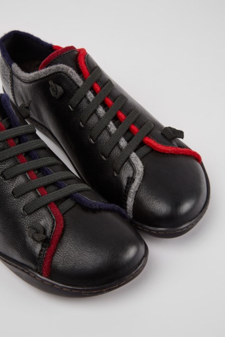 Twins Black Leather And Wool Shoes For Women Camper New Arrivals