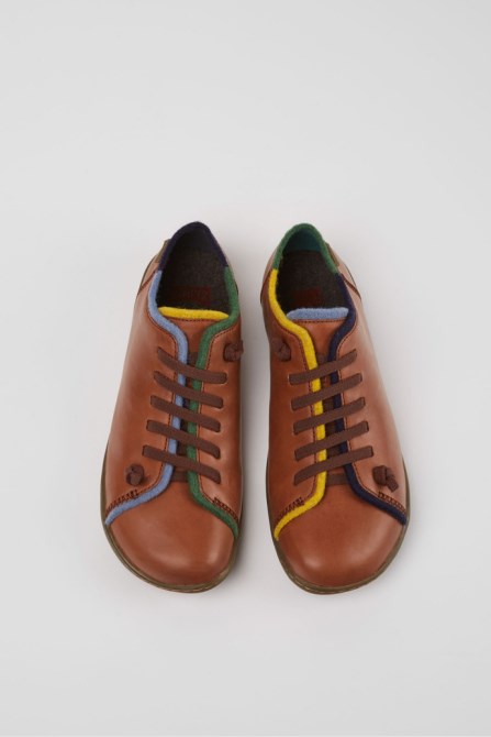 Camper Design Twins Brown And Blue Leather Shoes For Women