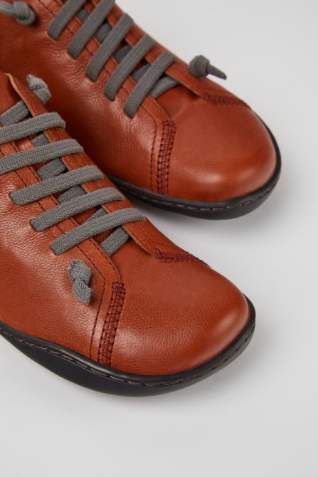 Design Peu Burgundy Leather Shoes For Women Camper