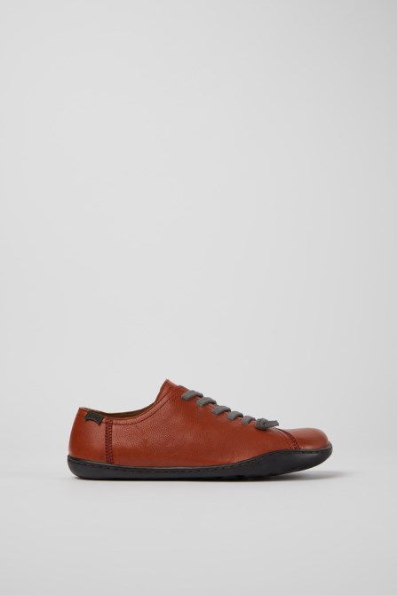 Design Peu Burgundy Leather Shoes For Women Camper