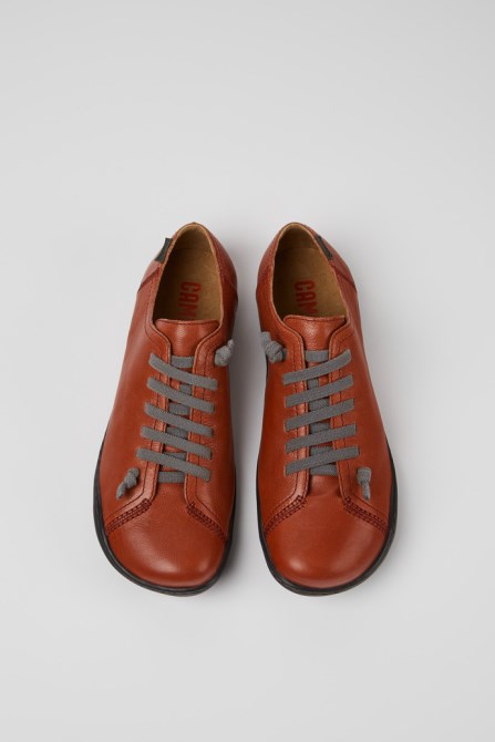 Design Peu Burgundy Leather Shoes For Women Camper