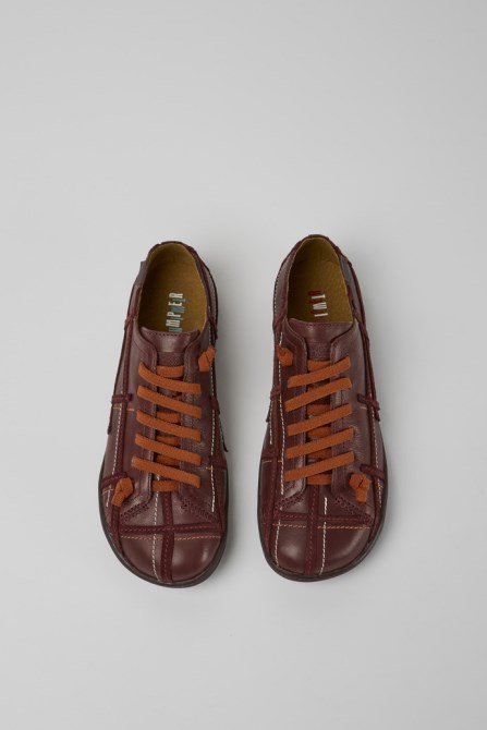 Camper Design Twins Burgundy Leather Shoes For Women