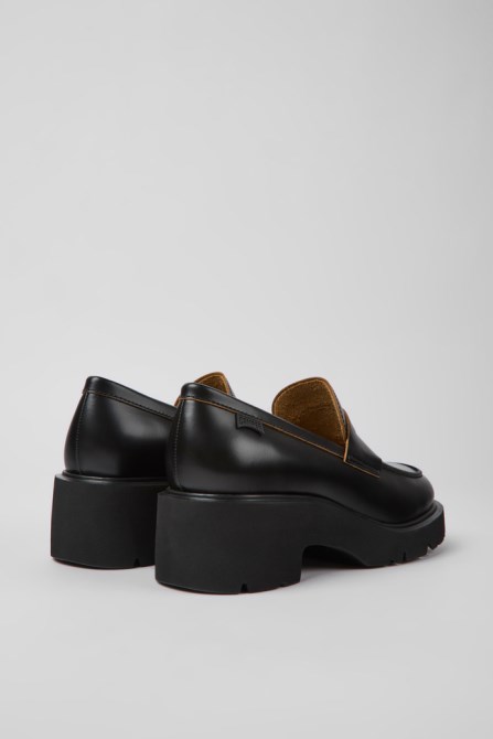 Design Milah Black Leather Loafers For Women Camper