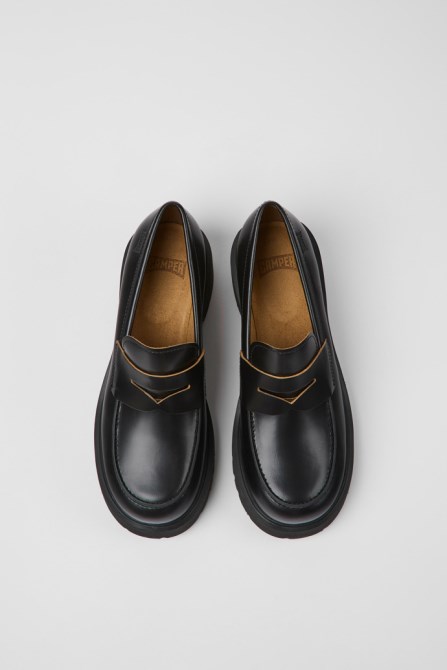 Design Milah Black Leather Loafers For Women Camper