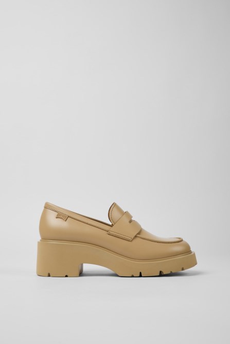 Camper Milah Beige Leather Loafers For Women New Arrivals