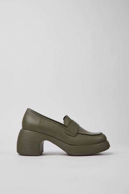 Camper Thelma Green Leather Shoes For Women New Arrivals