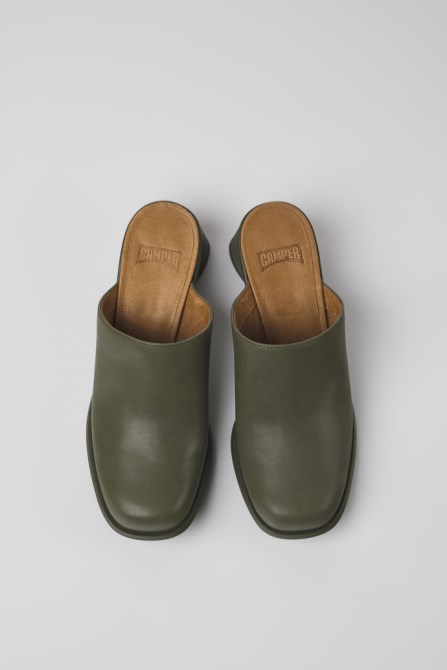 Kiara Green Leather Mules For Women Camper New Arrivals