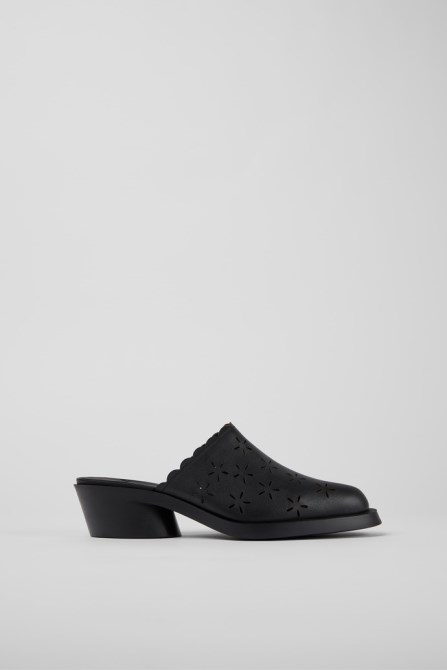 Design Bonnie Black Leather Mules For Women Camper