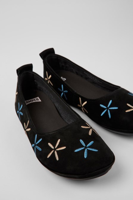 Camper Design Twins Black Nubuck Ballerinas For Women