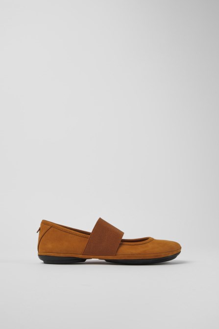 Design Right Brown Nubuck Ballerinas For Women Camper