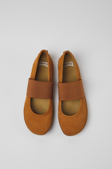 Design Right Brown Nubuck Ballerinas For Women Camper