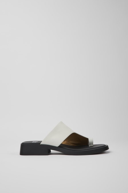 Design Twins White Leather Sandals For Women Camper