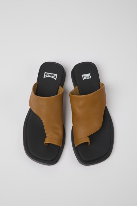 Design Twins Brown Leather Sandals For Women Camper