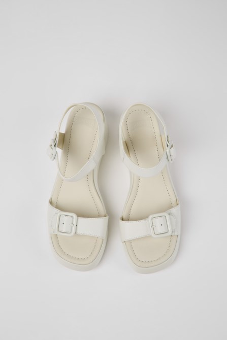 Design Kaah White Leather Sandals For Women Camper