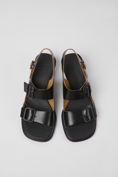 Dina Black Leather Sandals For Women Camper New Arrivals