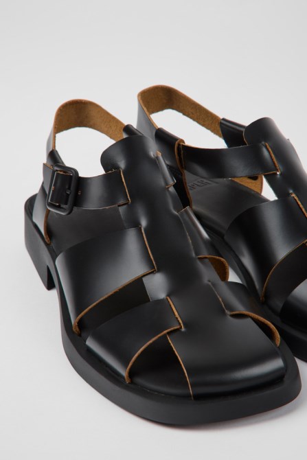 Design Dana Black Leather Sandals For Women Camper