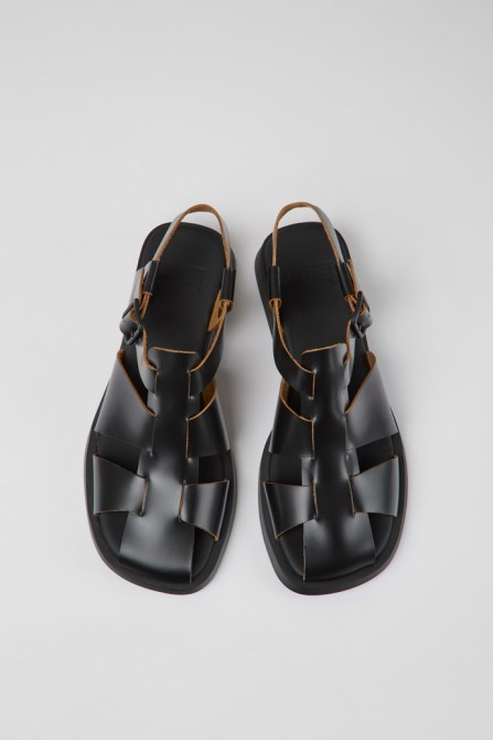 Design Dana Black Leather Sandals For Women Camper