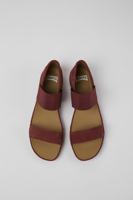 Design Right Burgundy Nubuck Sandals For Women Camper