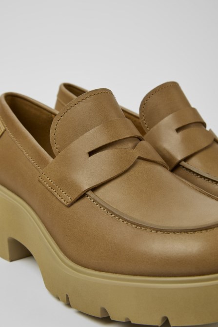 Milah Beige Leather Loafers For Women Exclusive Camper