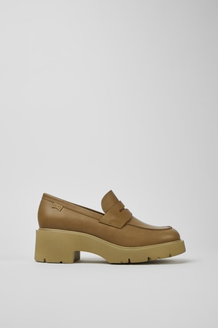 Milah Beige Leather Loafers For Women Exclusive Camper