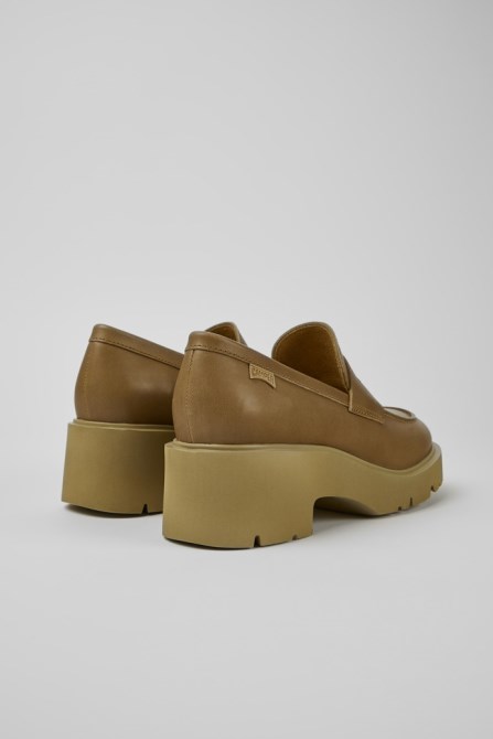 Milah Beige Leather Loafers For Women Exclusive Camper
