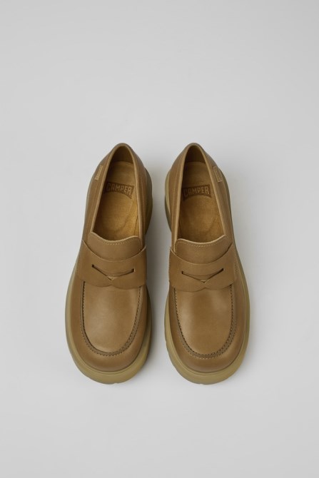 Milah Beige Leather Loafers For Women Exclusive Camper