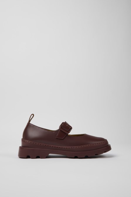 Camper Design Brutus Burgundy Leather Mary Jane Flats For Women