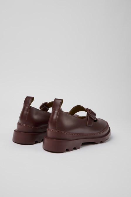 Camper Design Brutus Burgundy Leather Mary Jane Flats For Women