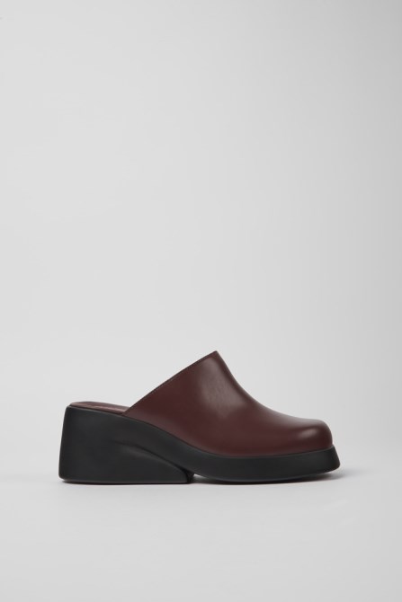 Design Kaah Burgundy Leather Mules For Women Camper