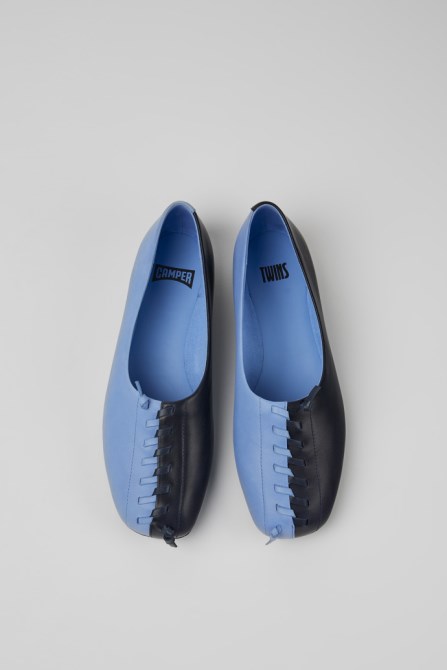 Twins Blue Leather Ballerina Flats For Women Exclusive Camper