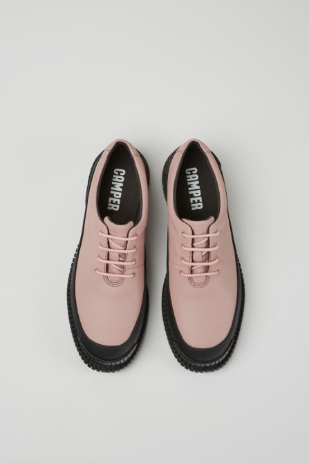 Camper Design Pix Pink And Black Leather Lace-Up Shoes For Women