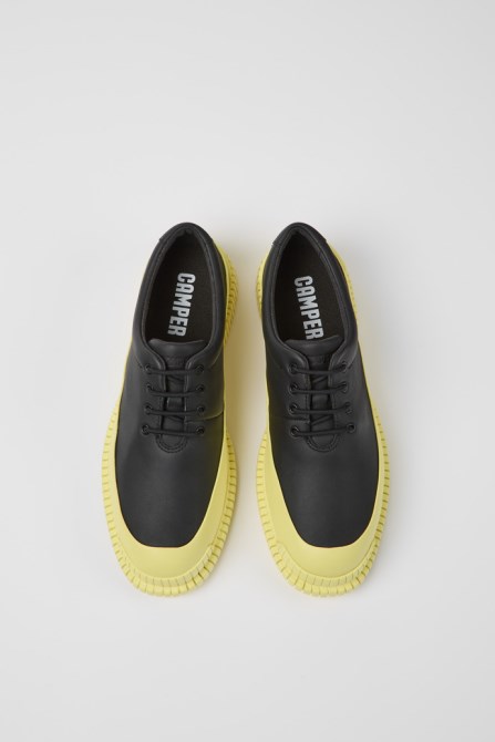 Design Pix Black And Yellow Leather Lace-Up Shoes For Women Camper