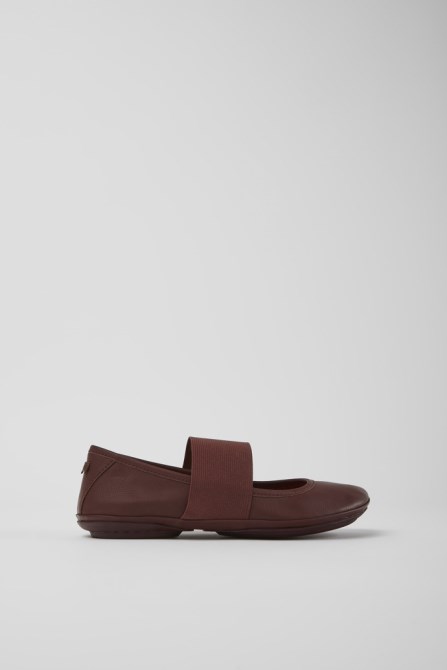 Camper Design Right Burgundy Leather Ballerina Flats For Women