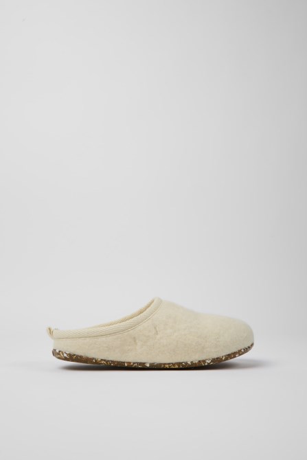Design Wabi Beige Wool Slippers For Women Camper