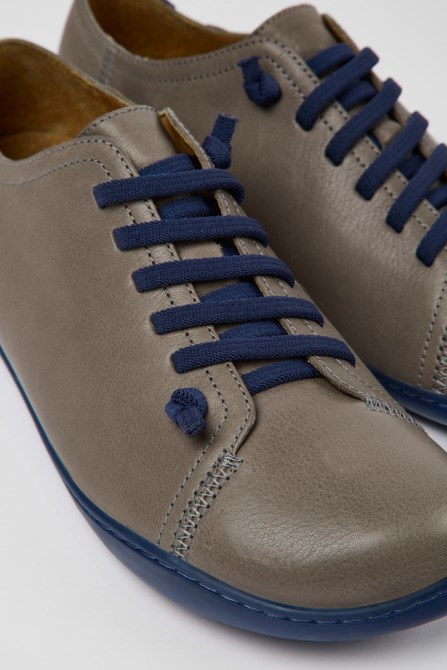 Design Peu Gray Leather Shoes For Men Camper