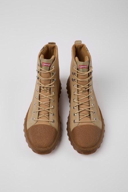 Ground Beige Textile And Leather Ankle Boots For Men Camper New Arrivals