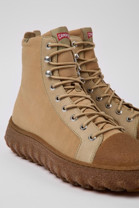 Ground Beige Textile And Leather Ankle Boots For Men Camper New Arrivals