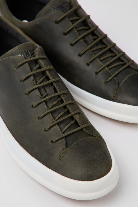 Design Chasis Dark Green Leather Shoes For Men Camper