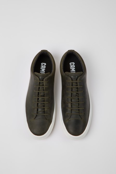 Design Chasis Dark Green Leather Shoes For Men Camper