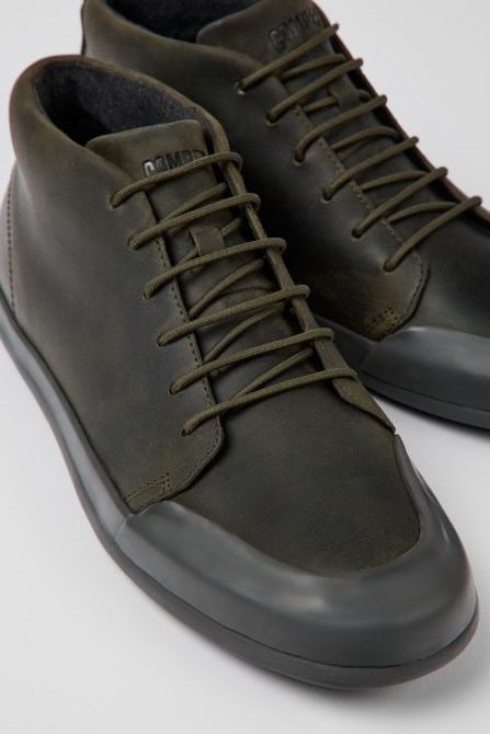 Chasis Dark Green Leather Ankle Boots For Men Exclusive Camper
