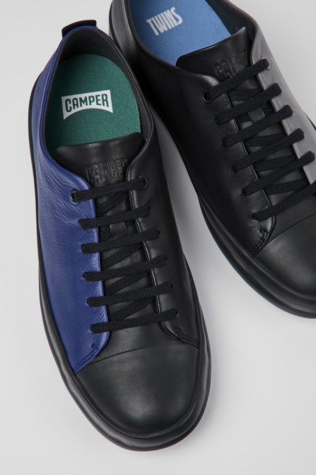Camper Design Twins Black Blue And Gray Leather Shoes For Men
