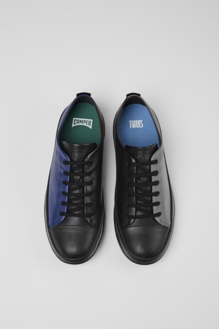Camper Design Twins Black Blue And Gray Leather Shoes For Men