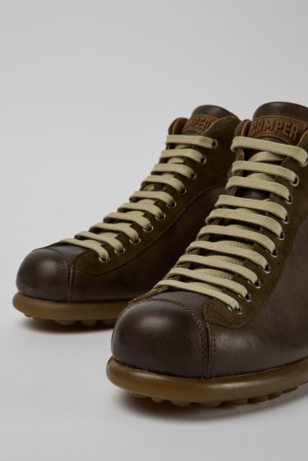 Camper Pelotas Dark Brown Leather Ankle Boots For Men New Arrivals
