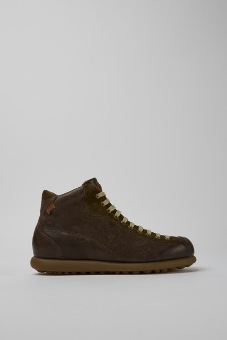 Camper Pelotas Dark Brown Leather Ankle Boots For Men New Arrivals