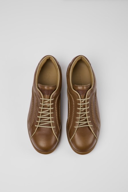 Pelotas Brown Leather Sneakers For Men Camper New Arrivals
