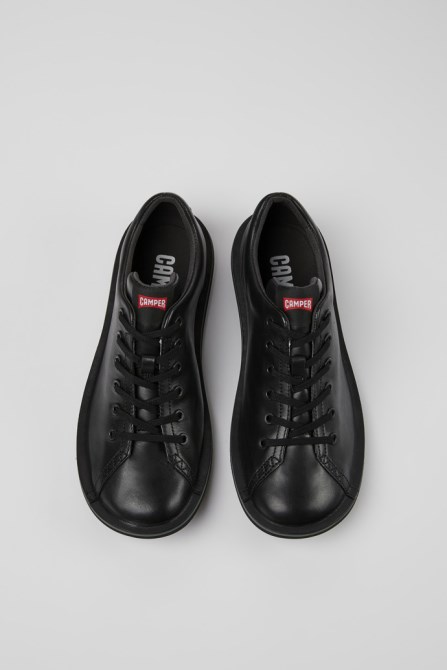 Design Beetle Black Leather Shoes For Men Camper
