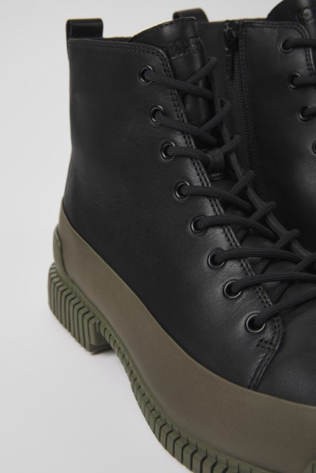Camper Design Pix Black And Green Leather Ankle Boots For Men